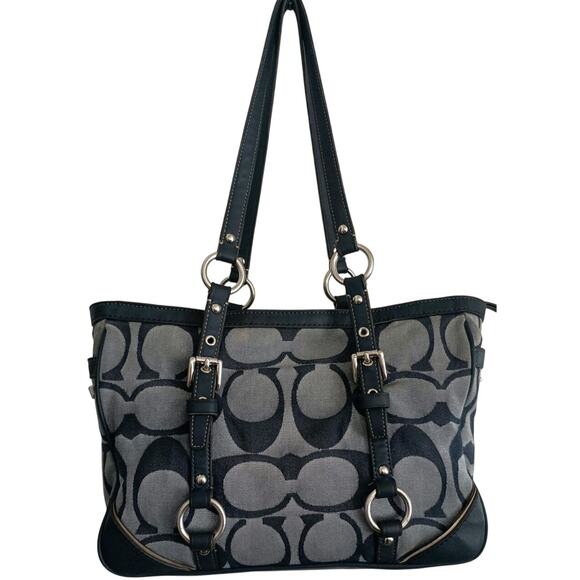 Y2K Coach Optic Signature Handle satchel/bag Jacquard turn key side pockets - Picture 2 of 10